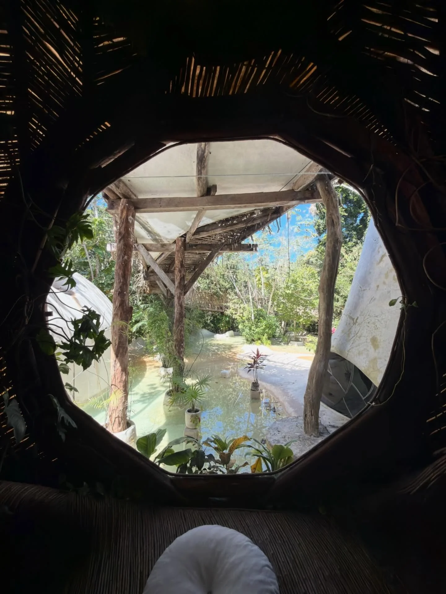 Photo by Alexandra on February 21, 2026. May be an image of deck chair, bamboo, tree house, cabana, houseboat and text.