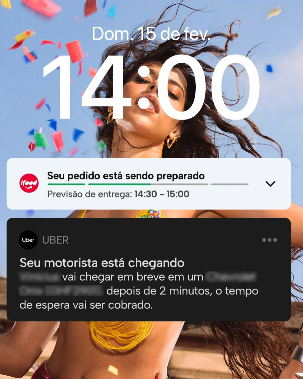 Photo by Marina Sena on February 17, 2026. May be a meme of calendar, timer, phone, poster and text that says 'Dom.15 de Dom.15defev, defev fev 15 14:00 ifeed Seu pedido está sendo preparado Previsão de entrega: 14:30- 15:00 Uber UBER Seu Seu motorista está chegando vai chegar em breve em um depois de 2 minutos, o tempo de espera vai ser cobrado.'.